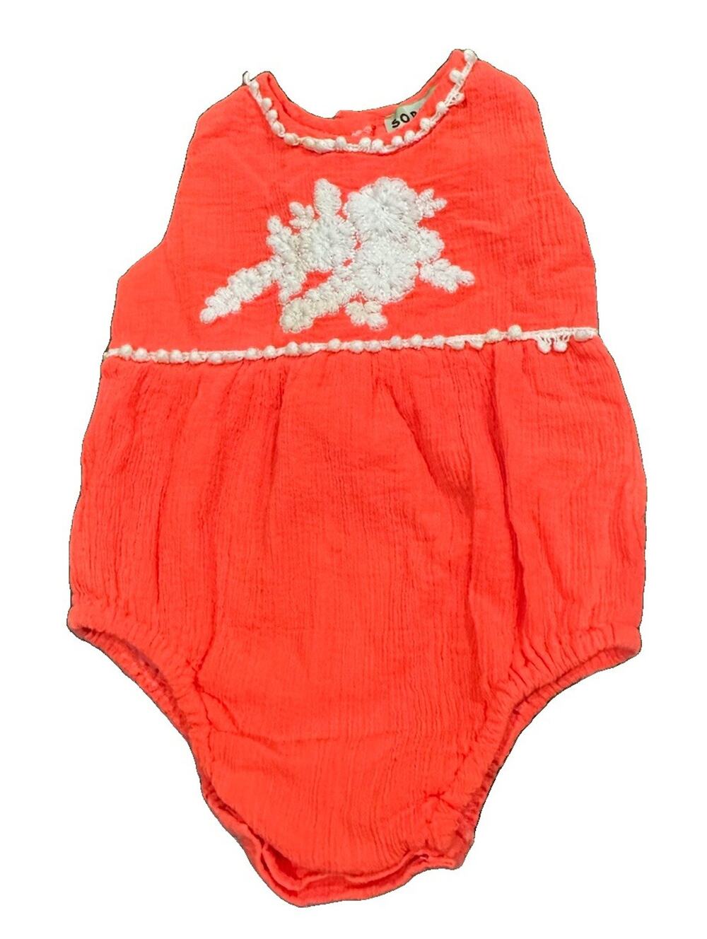 Sophie Catalou Atelier Baby Girl Coral Pink Gauze Floral Romper Size 3-6M